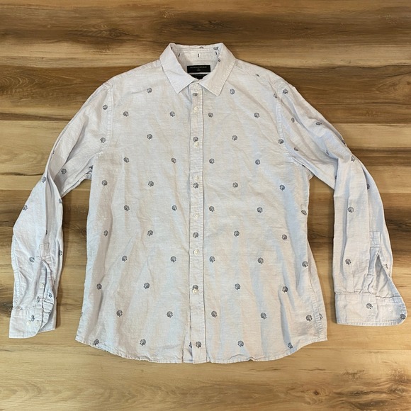 Banana Republic Shirt Mens Large Linen Untucked Fit Button Up Seashell Print - Picture 2 of 9